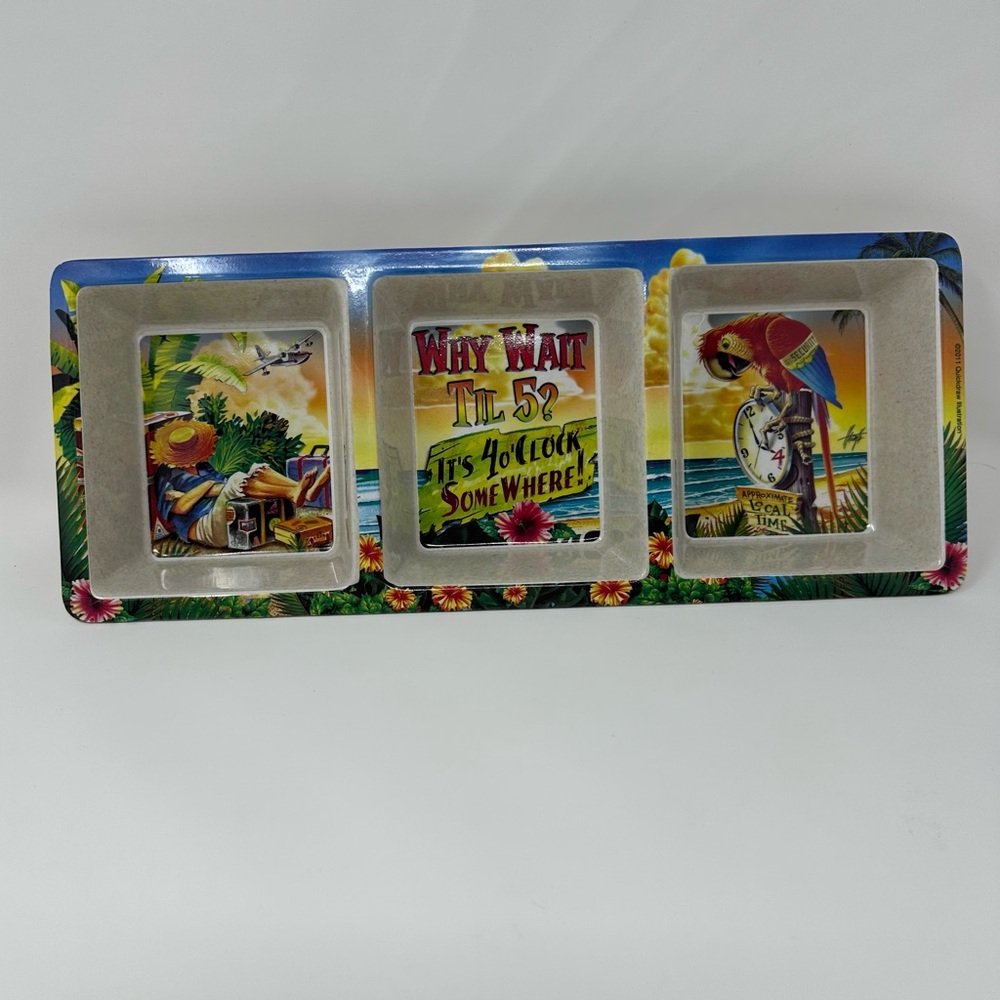 Colorful Tropical Themed Serving Tray, Bamboo. Parrot, Margarita
